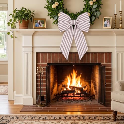 Neutral Ticking Stripe Wreath Sash for Front Door 56 Inch Long