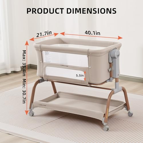 3-in-1 Baby Bassinet Bedside Sleeper & Rocking Crib with Wheels - Khaki