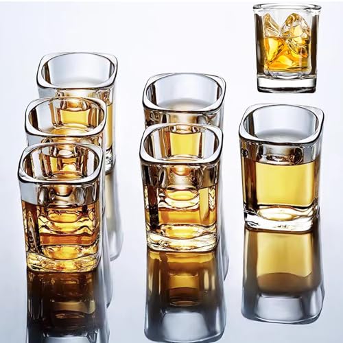 Hlukana 6 Pack Heavy Base Clear Shot Glasses Set 2.2 oz for Spirits & Liquors