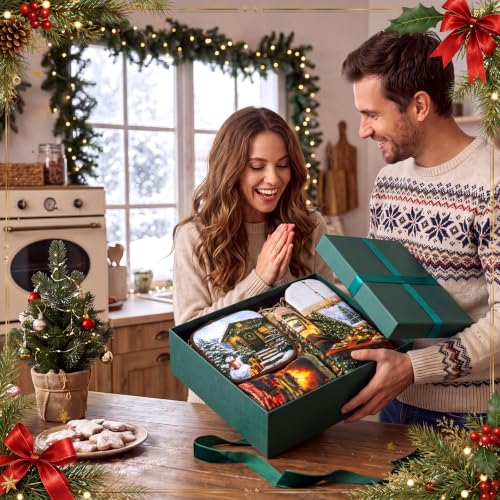 Christmas Fireplace Oven Mitts & Kitchen Towel Set - Santa Reindeer Wreath