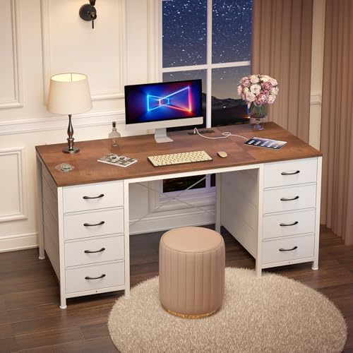 50-Inch Computer Desk with 8 Drawers and Integrated Power Outlets