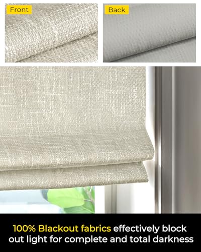 Cordless Roman Shades, Room Darkening, 34x48 in Beige - Easy No-Drill Installation