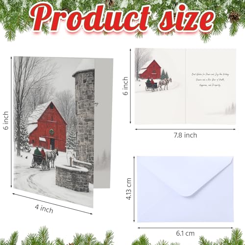 TaoBary 36 Pcs Winter Barn Christmas Cards with Envelopes – Barn Theme