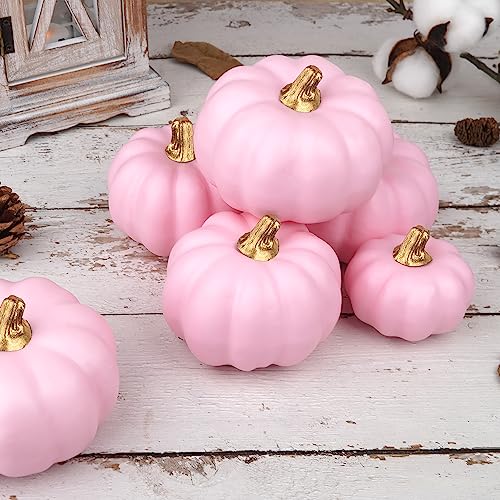 12-Piece Assorted Pink Artificial Pumpkins for Fall Autumn Decor