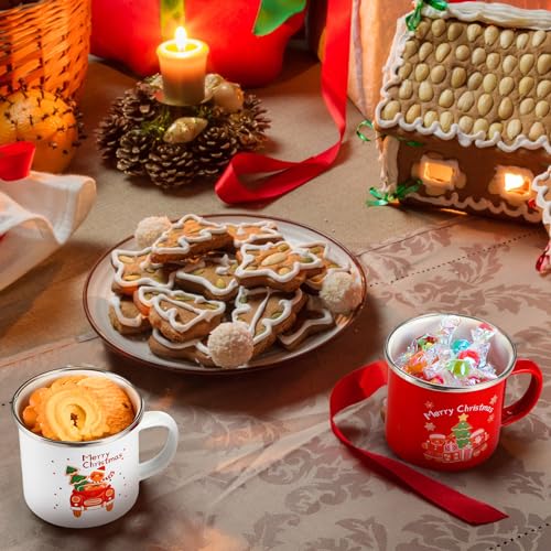 Christmas Enamel Coffee Mug Set - 8.5oz Gingerbread Holiday Drinkware, Pack of 4