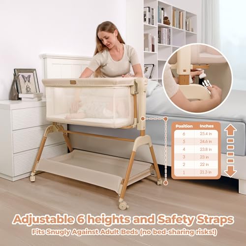 3-in-1 Baby Bassinet Bedside Sleeper - Portable Rocking Crib with Mattress