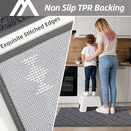 Soft Kitchen Runner Rug, 20" x 59" Non-Slip Washable Floor Mat, Dark Grey