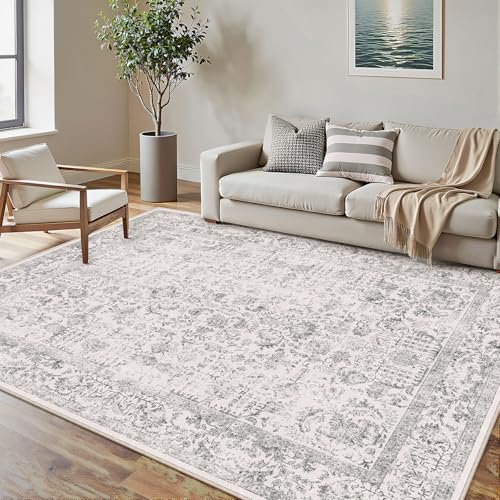 5x7 Gray Vintage Floral Area Rug, Washable Non-Slip Low Pile Carpet