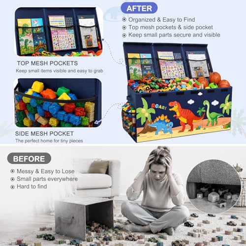 Collapsible Toy Box with Adjustable Divider and Lid Storage