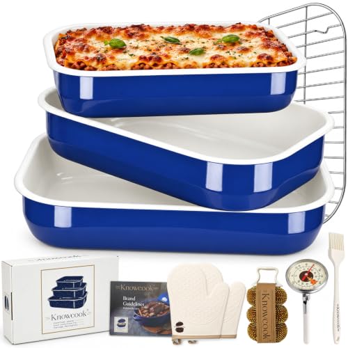 Knowcook Enamel Turkey Roasting Pan Set with Rack 10pc - Blue & Ivory