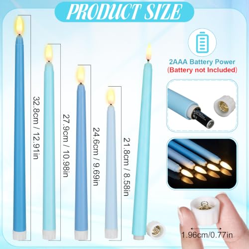 Rossesay 48 Pcs Blue Flameless Taper Candles LED Flickering Candles