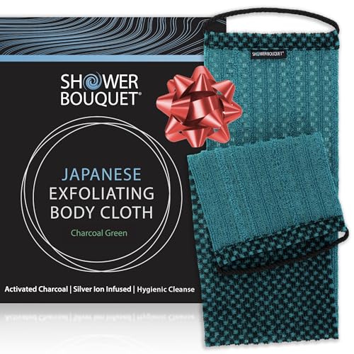 Charcoal Green Japanese Exfoliating Washcloth for Back & Body - Silver Ion Infused, 1 Count