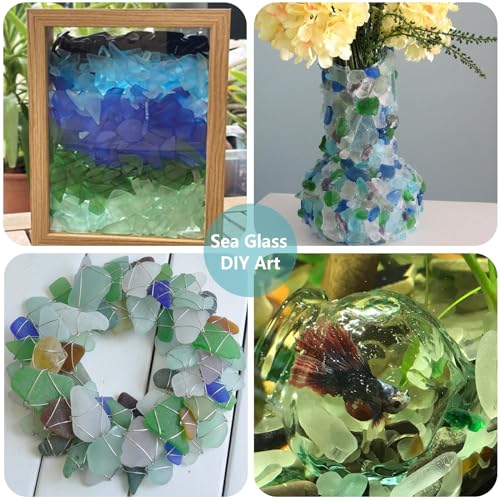 Frosted Sea Glass Pieces for DIY Crafts & Vase Filler - 14oz Mixed Blue