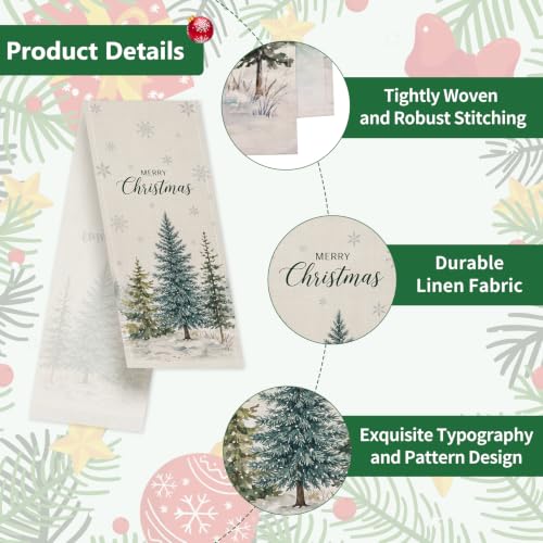 Pedenty 72 x 13 Inch Christmas Table Runner – Watercolor Snowy Pine Tree Design