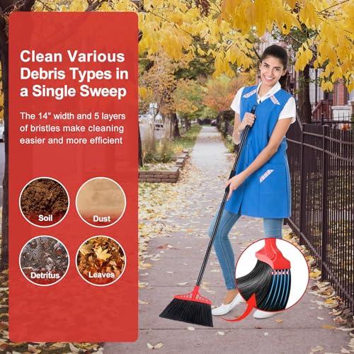 Heavy Duty Commercial Indoor & Outdoor Broom with 55" Handle, Stiff Bristles