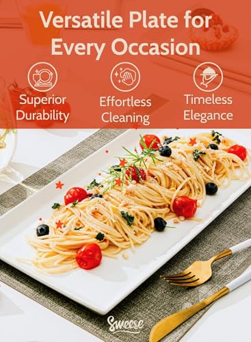 Sweese 15.5-Inch White Porcelain Serving Platters (Pack of 2) – Large Rectangular Trays, Set of 4