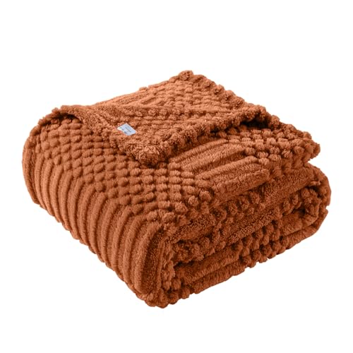 Lussena Rust Fleece Throw Blanket - 50x60 Soft Cozy Aesthetic Boho Blanket