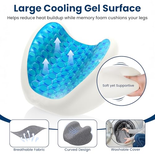 Cooling Gel Memory Foam Knee Pillow for Side Sleepers - Heart-Shaped Leg Cushion for Sciatica Relief