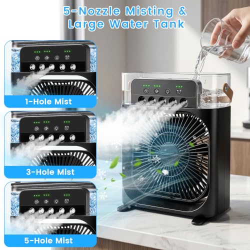 Portable Mini Evaporative Air Cooler with 5 Spray Nozzles and LED Light