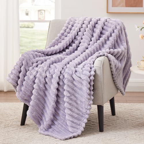 3D Stripe Jacquard Fleece Throw Blanket - Soft Lightweight Flannel 50x60