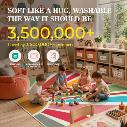 6 Ft Round Sunshine Area Rug, Washable Boho Kids Playroom Carpet