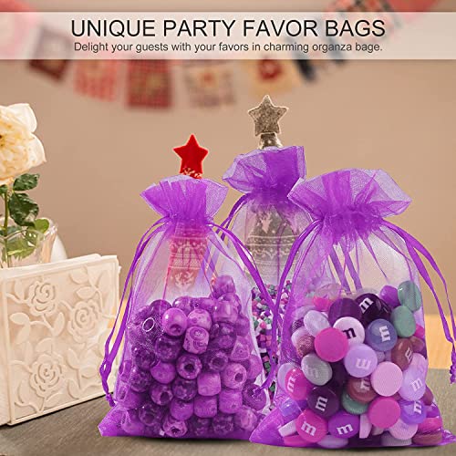 ANZNKU 100 Pcs Purple Organza Bags 5 x 7 in – See-Through Gift Drawstring Bags