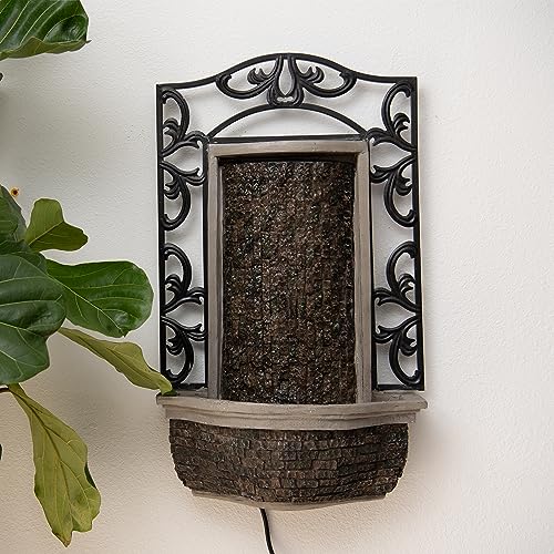 Wall-Mounted Waterfall Fountain, Indoor Outdoor Polyresin Water Feature