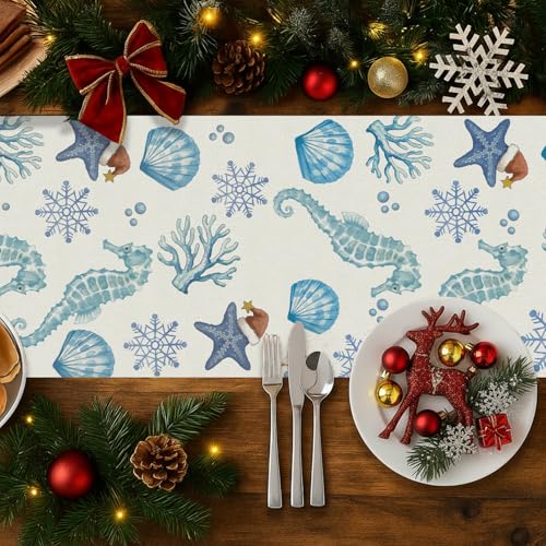 GPGHE 13 x 120 Inch Christmas Table Runner Coastal Seaho rse Starfish Decor