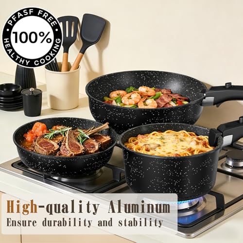 21-Piece Nonstick Cookware Set with Detachable Handle - Ceramic Pots & Pans