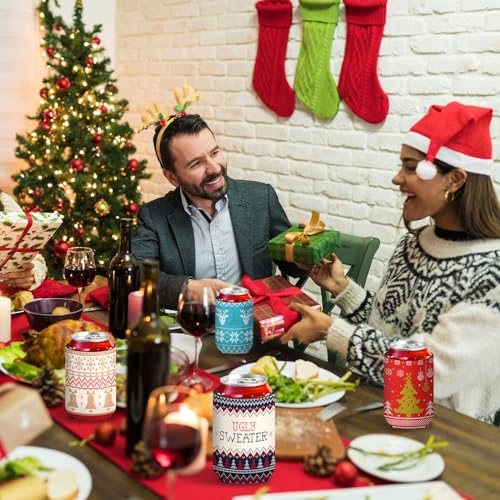 Tiamon 12 Pack Christmas Ugly Sweater Can Coolers - 12oz Party Sleeves