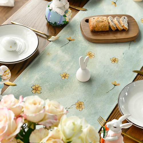 Artoid Mode Bunny Rabbit Egg Flowers Easter Table Runner 13x90 Blue Seasonal Decor