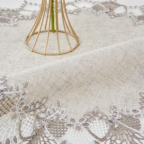 Natural Linen Doily 24" Round Beige Lace Coffee Table Topper