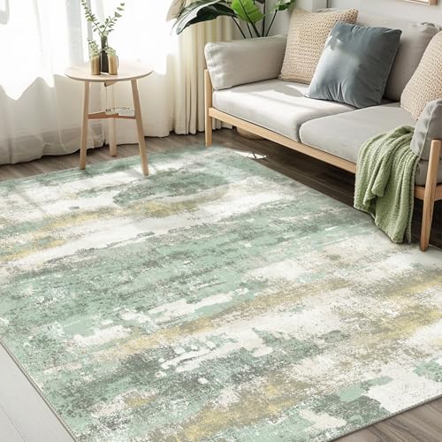 5x7 Abstract Area Rug, Washable Non-Slip Low-Pile Carpet for Living Room