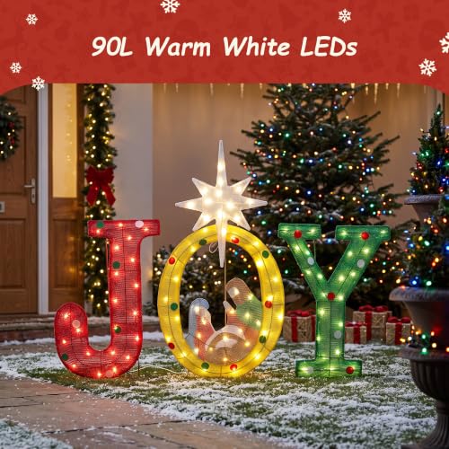 Veltenovaire 3-Piece Lighted Nativity Joy Sign Set for Christmas Yard Decor