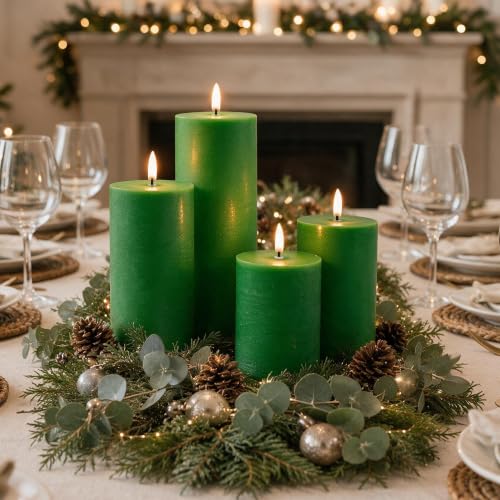 Green Flameless Candles, 4Pack Christmas Battery Operated Candles