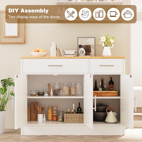 43-Inch Farmhouse Coffee Bar Cabinet with Drawers and Adjustable Shelves
