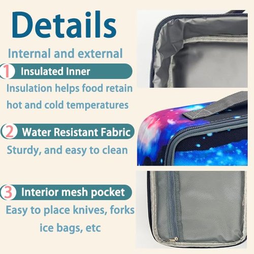 Kulle Lunch Box Kids,Insulated Lunch Bag Boys Back to School,Washable and Reusable Lunch Box for kids,Lunchbox for Office,School,Outdoor(Space)