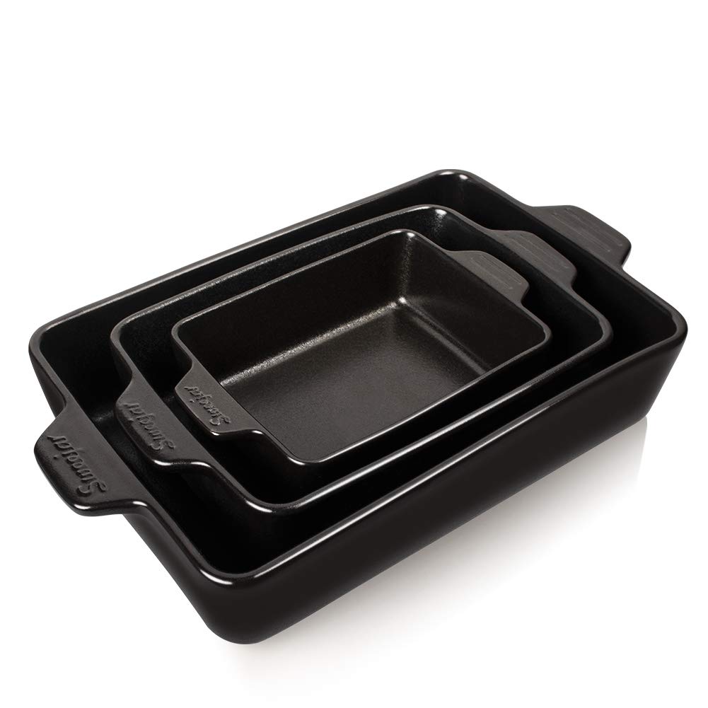 Sweejar Ceramic Bakeware Set, Rectangular Baking Dish for Oven Lasagna Pans for Cooking, Kitchen, Cake Dinner, Banquet and Daily Use, 11.8 x 7.8 x 2.76 Inches of Casserole Dishes (Black)