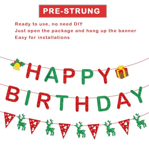 Happy Birthday Christmas Banner - Pre-Strung Holiday Party Decoration