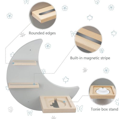 Sun3drucker for Toniebox 2 and Toniebox 1 Tonie Shelf Wall Mounted Set,Tonies Figures Tonies Storage,Magnetic Wooden Floating Shelves Compatible with Tonie Box Player Character