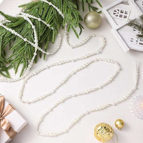 10ft Pearl Garland for Christmas Tree Decor Faux Pearl Strand Holiday Wreaths