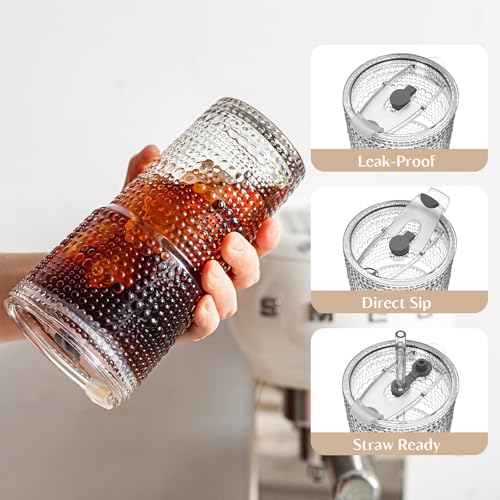 20 oz Hobnail Glass Tumblers with Lids and Straws - 4 Piece Set
