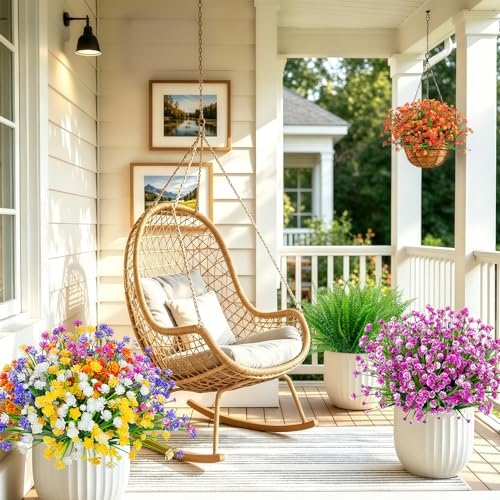 24 Bundles UV Resistant Artificial Outdoor Flowers & Faux Fern Plants