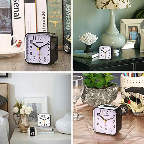 Small Analog Travel Alarm Clock, Silent Non-Ticking with Light and Snooze