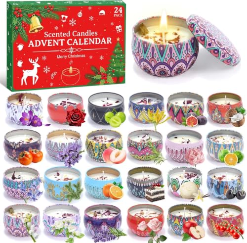 Seeykey Colorful Candle Advent Calendar 2026 – 24 Holiday Fragrances, Soy Wax, Reusable Tins