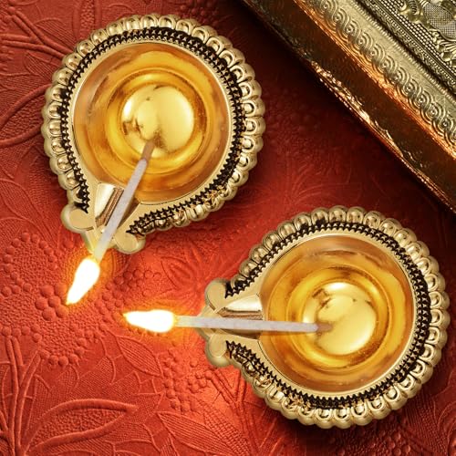 20-Piece Brass Indian Diya Set - Gold Oil Lamps for Diwali & Pooja Decor