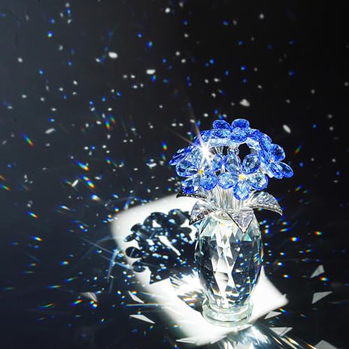 Blue Crystal Forget-Me-Not Flower Figurine Handcrafted Glass Ornament