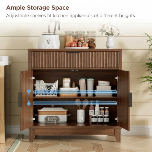 32-Inch Fluted Sideboard Buffet Cabinet with Drawer and Adjustable Shelf