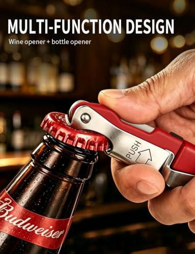 CORKAS Red Handcrafted Waiter Corkscrew with Double Hinged & Bottle Opener