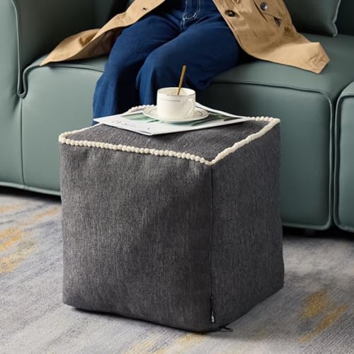 18-Inch Square Cotton Linen Pouf Ottoman Cover - Unstuffed Storage Footstool
